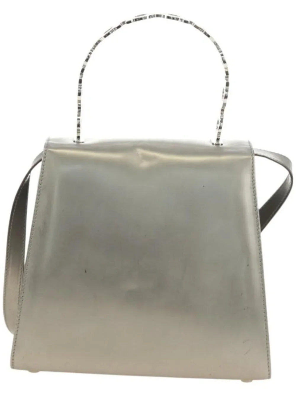 Salvatore Ferragamo Gancini Hand Bag Patent leather 2way Silver Auth 184795V